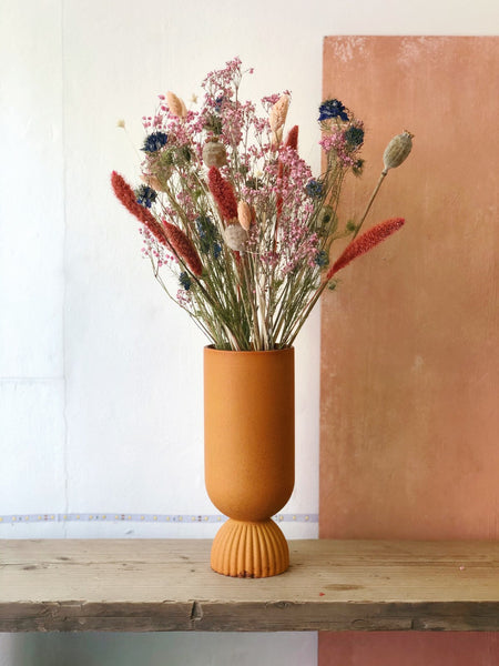 Ceramic flower vase ribbed base rustic