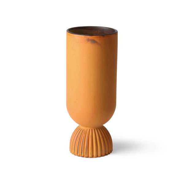Ceramic flower vase ribbed base rustic