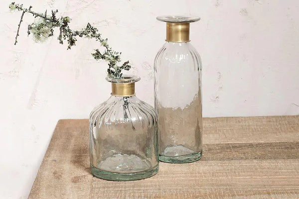 Hammered Bottle - Clear Glass & Antique Brass
