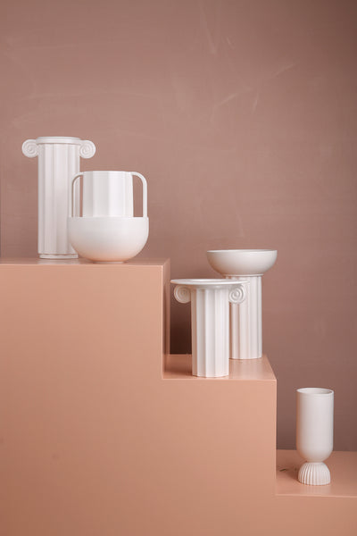 Ceramic ribbed vase white