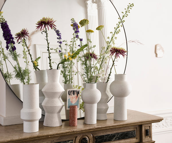 Handmade speckled clay vase - round