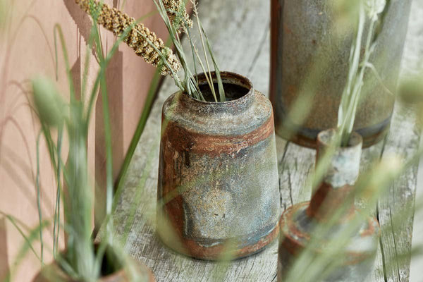 Aged zinc rustic vase