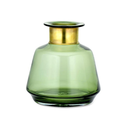 Green glass vase with golden neck